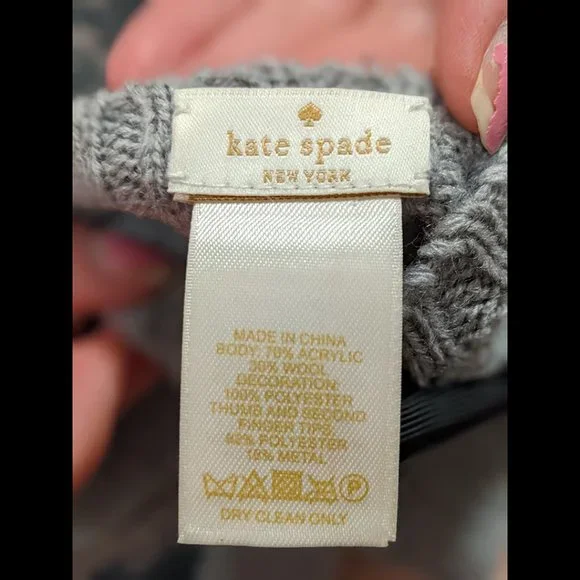Kate Spade Grey Gloves with Black Bows Text Friendly Fingertips Size OS - Picture 4 of 4